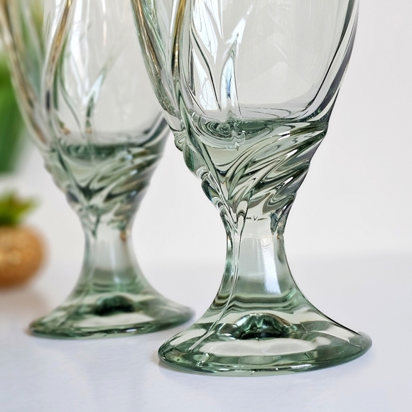 Vintage Set of 2 Noritake Sweet Swirl Clear Green Water Goblets Iced Tea Glasses - Picture 7 of 9